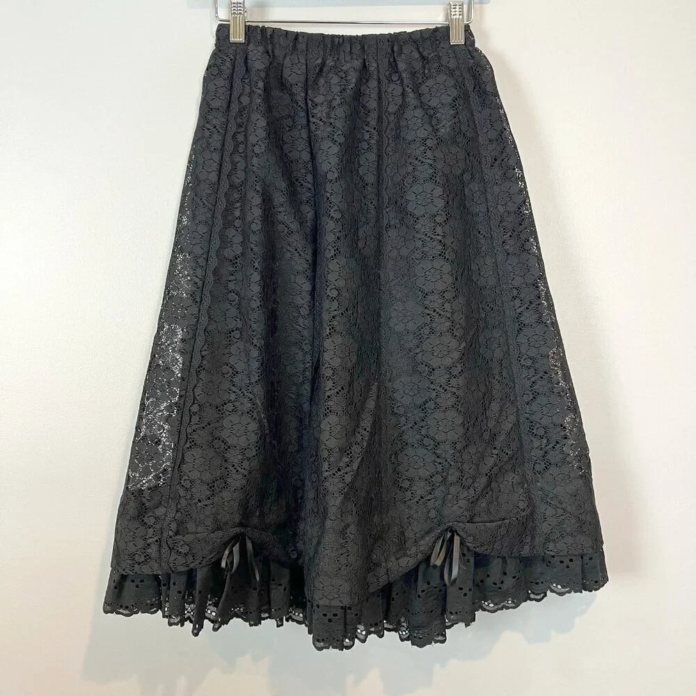 Vintage Black Lace Skirt Womens Size Small Bows Whimsigoth Witchy Kuro Lolita